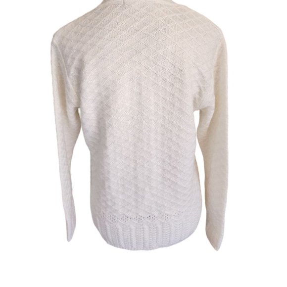 Vintage Portia Sweater Women's Size M White Knit Long Sleeve Button Pockets - Picture 7 of 12